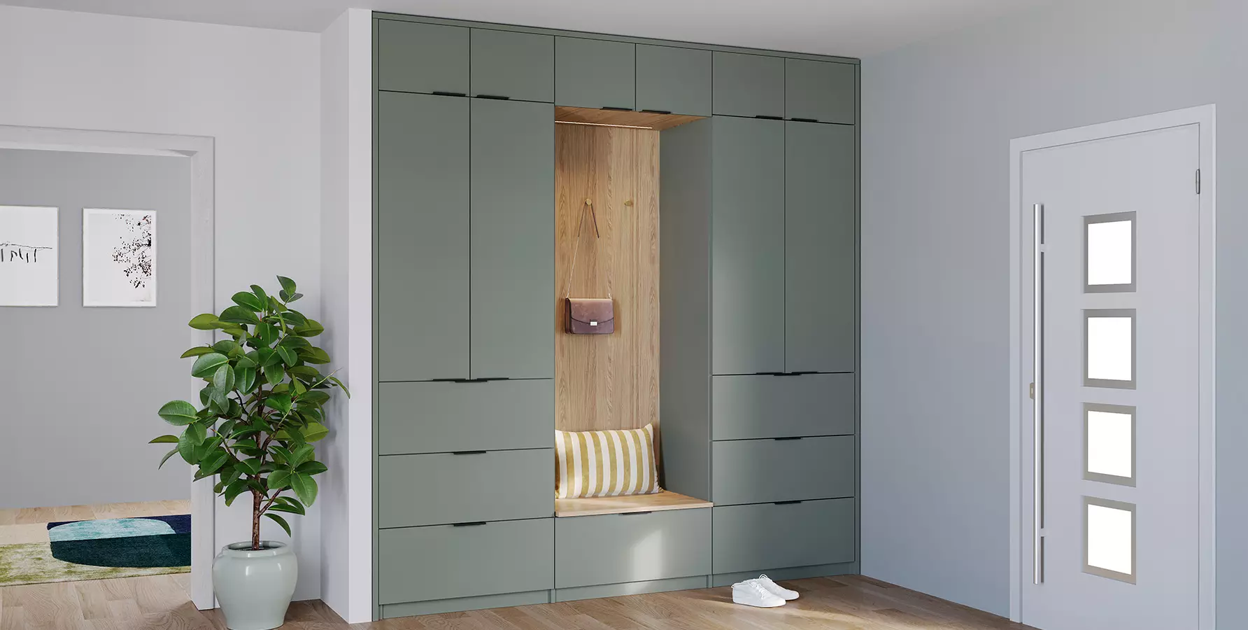 beépített magasfényű fehér konyhabútor