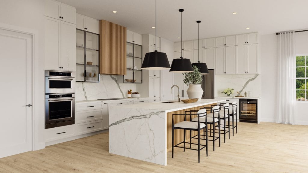 beépített magasfényű fehér konyhabútor